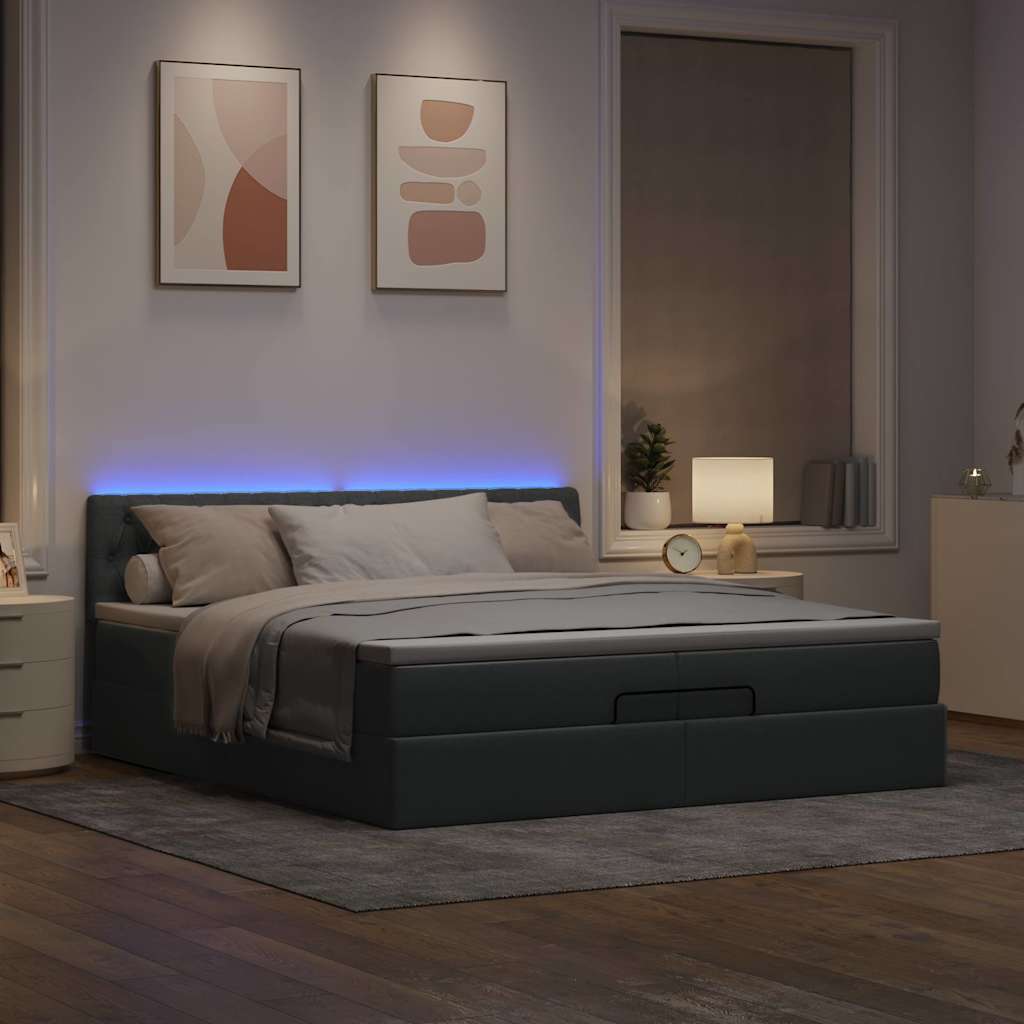 Estrutura de cama otomana com colchões tecido cinzento claro