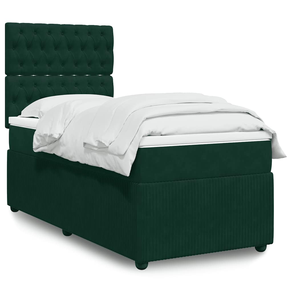Cama com molas/colchão 100x200 cm veludo verde-escuro