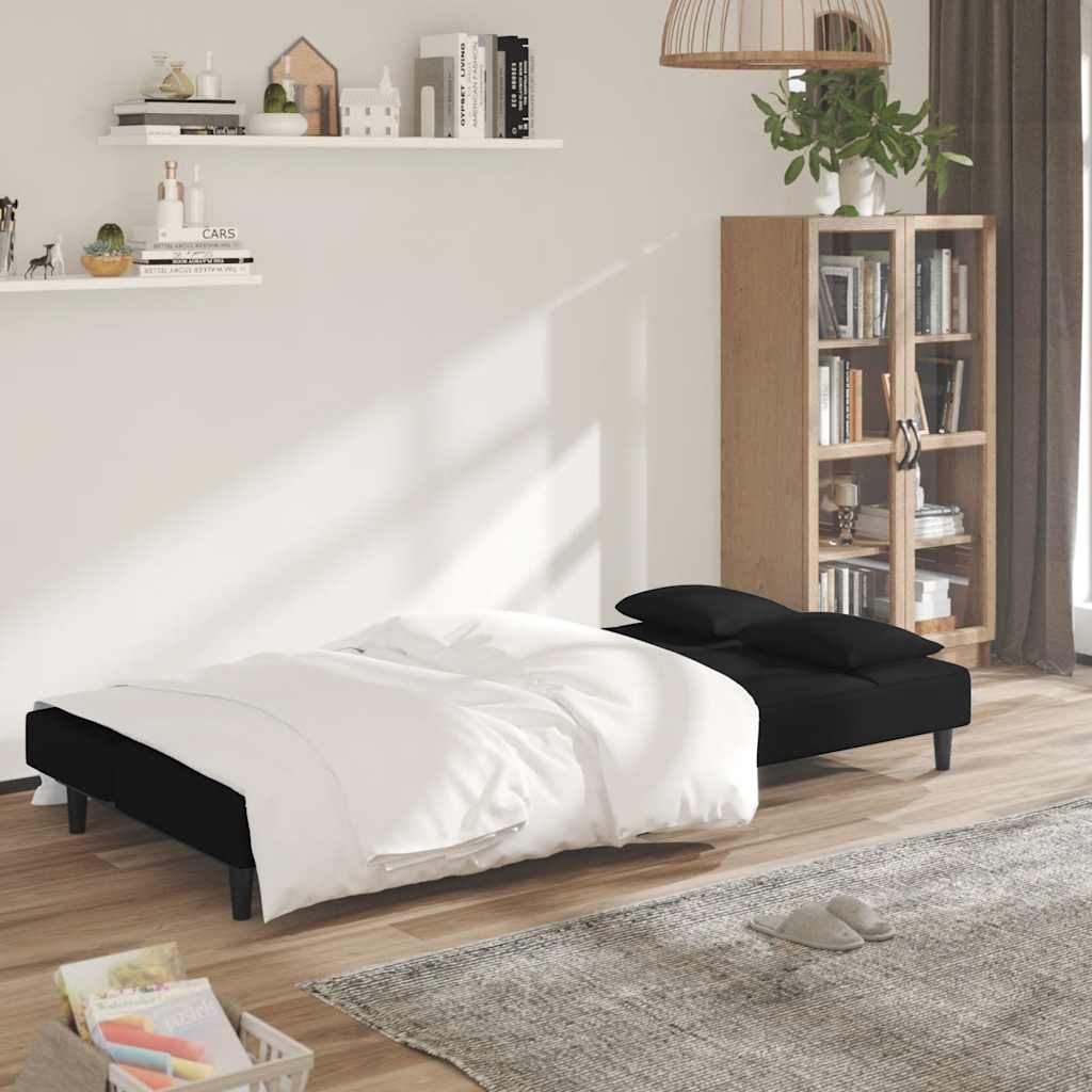 Sofá-cama 2 lugares com duas almofadas veludo preto