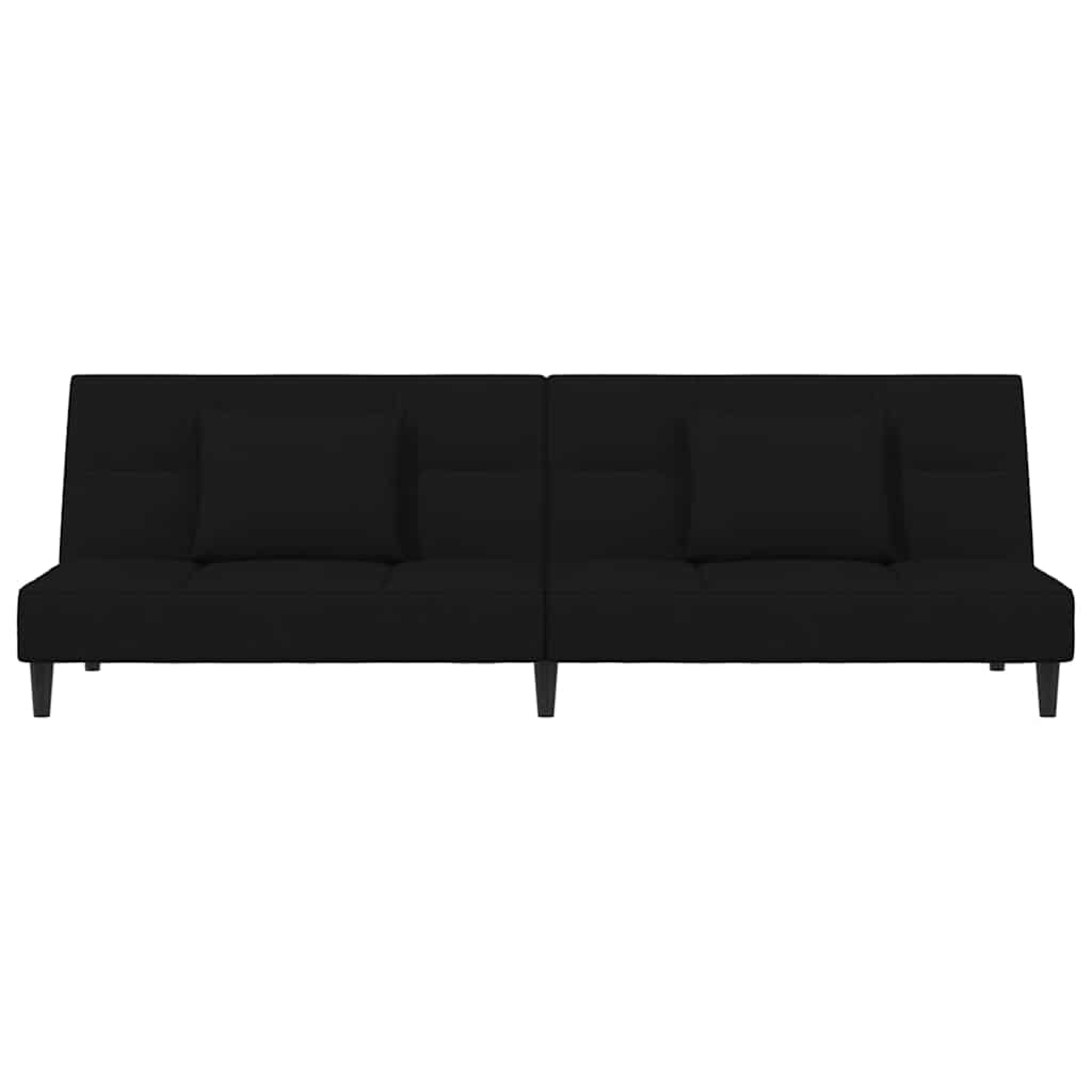 Sofá-cama 2 lugares com duas almofadas veludo preto