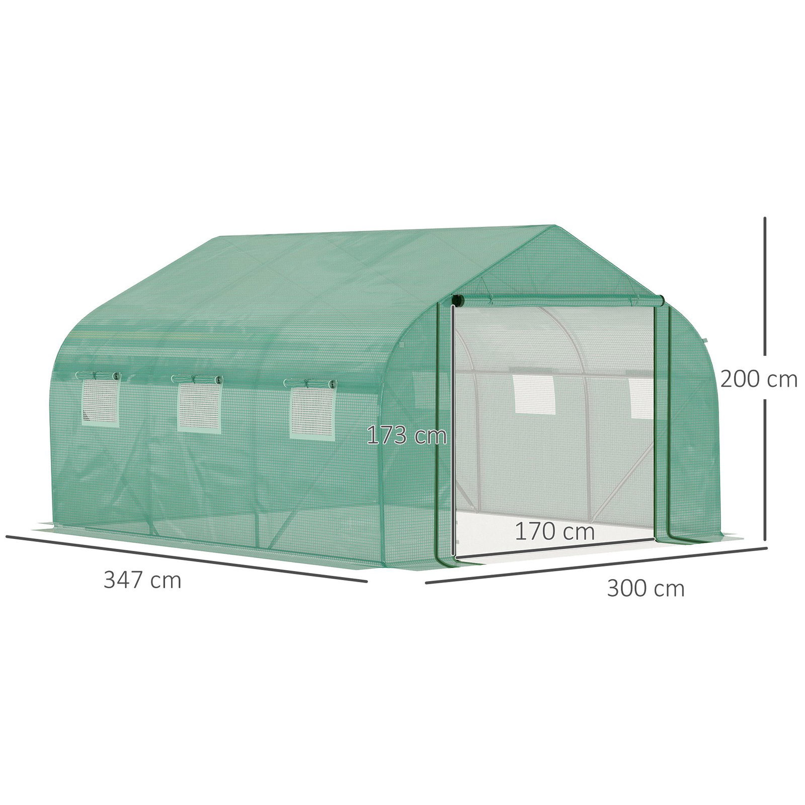 Estufa de Túnel 3,5x3x2m Estufa de Jardim com Porta e 6 Janelas Enroláveis de Polietileno Metal Galvanizado para Cultivos de Pla