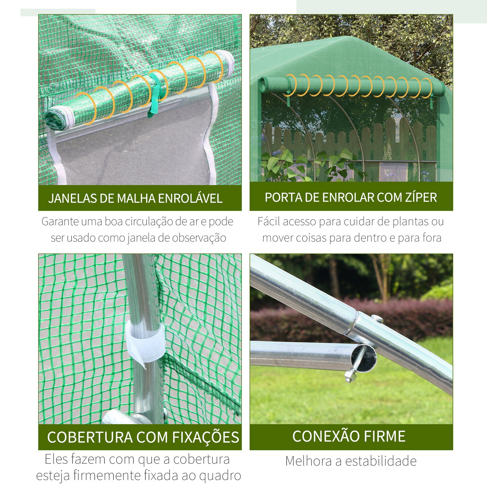 Estufa de Túnel 3,5x3x2m Estufa de Jardim com Porta e 6 Janelas Enroláveis de Polietileno Metal Galvanizado para Cultivos de Pla