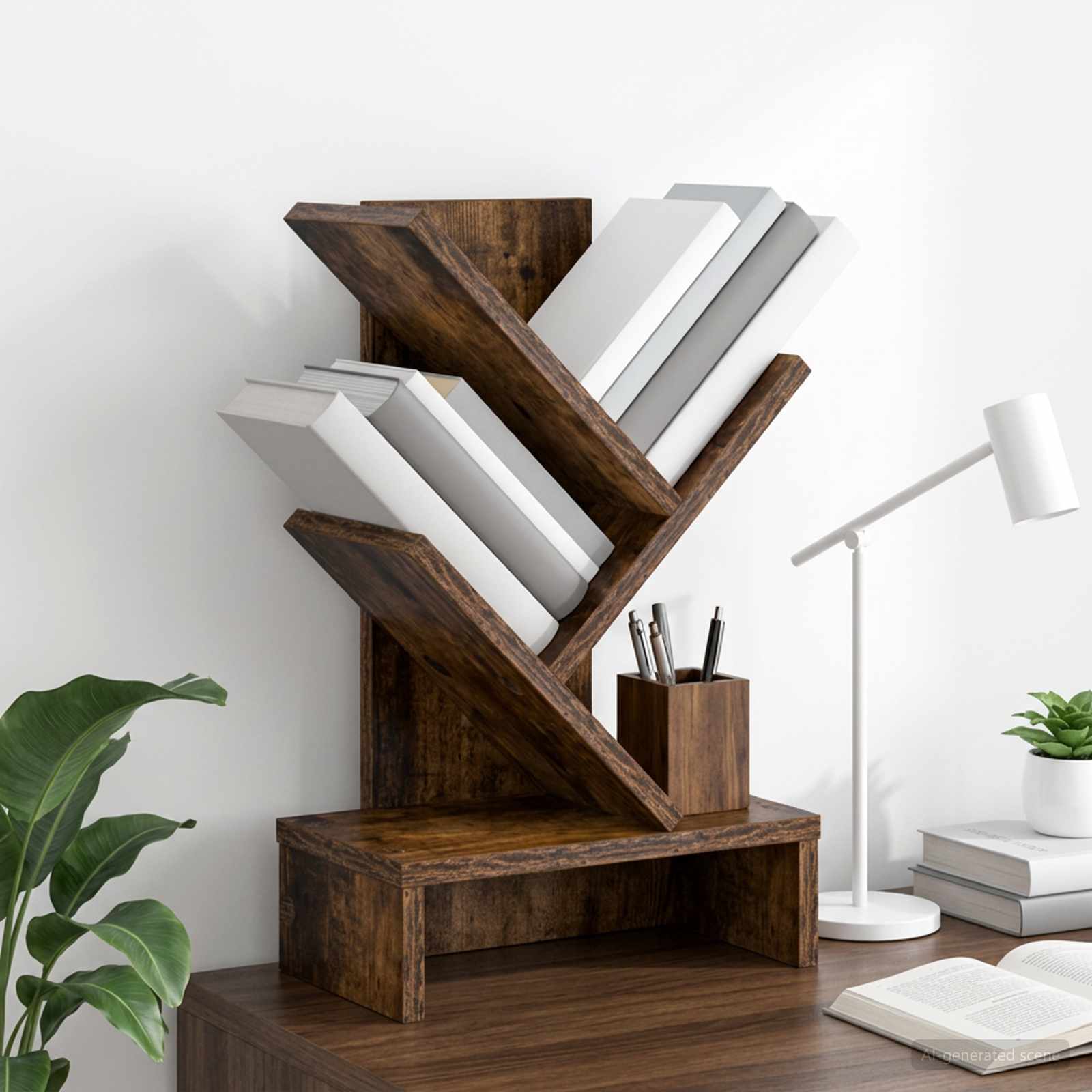 Estante de livros em árvore 3 níveis 30 x 18 x 48 cm
