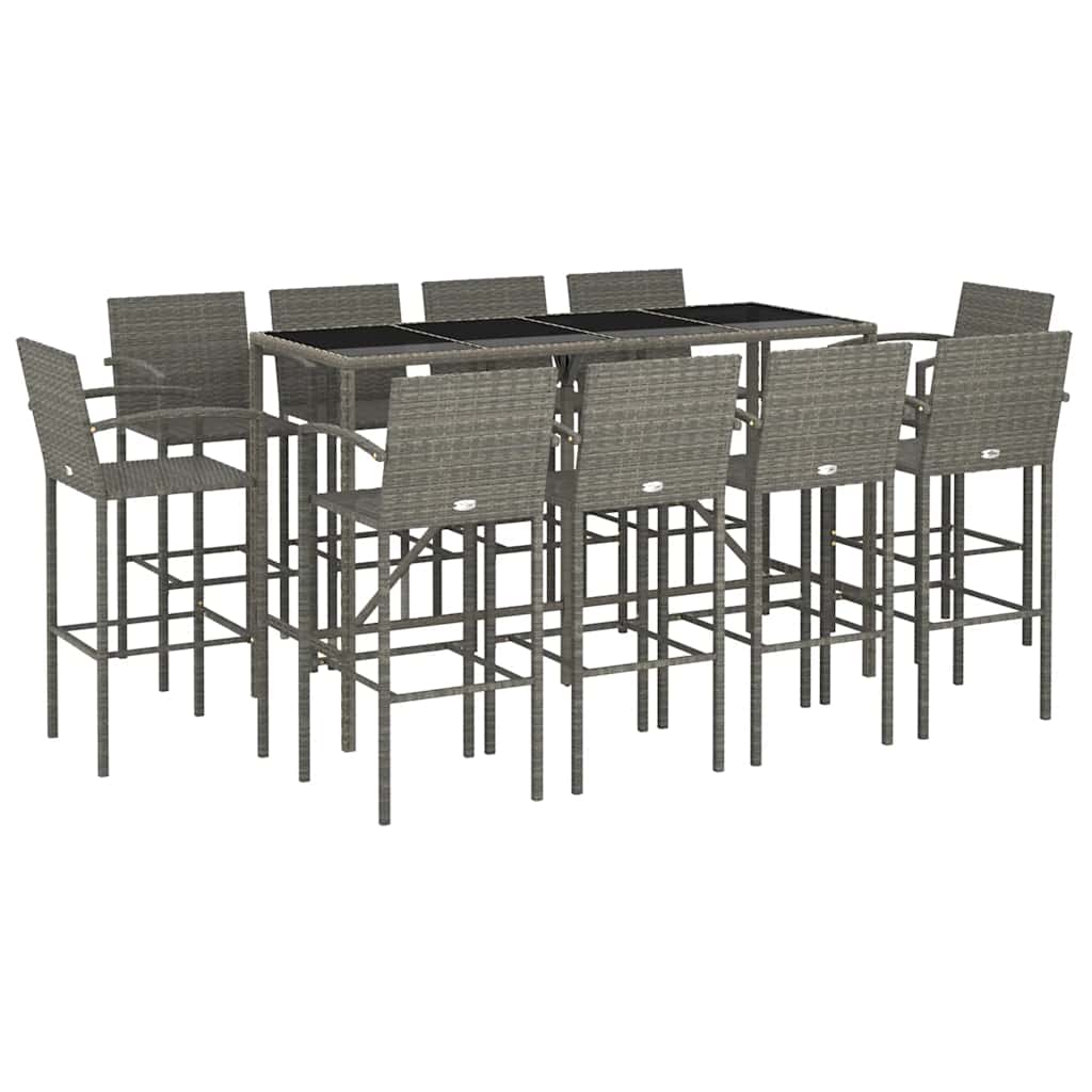 11 Pcs conjunto de bar para jardim vime PE cinzento