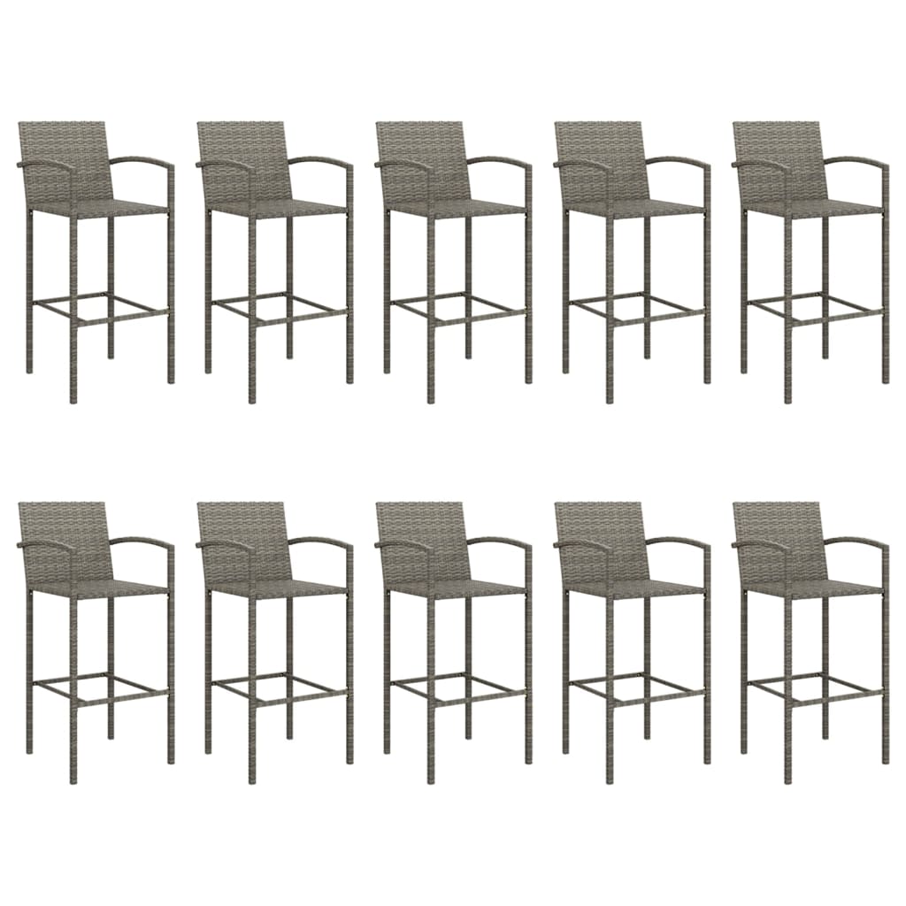 11 Pcs conjunto de bar para jardim vime PE cinzento