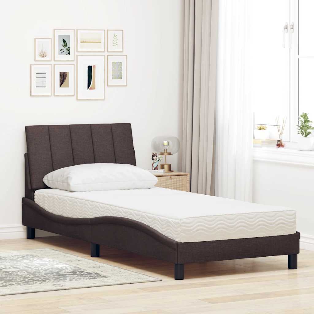 Cama com colchão hanko 90x200 cm tecido castanho-escuro