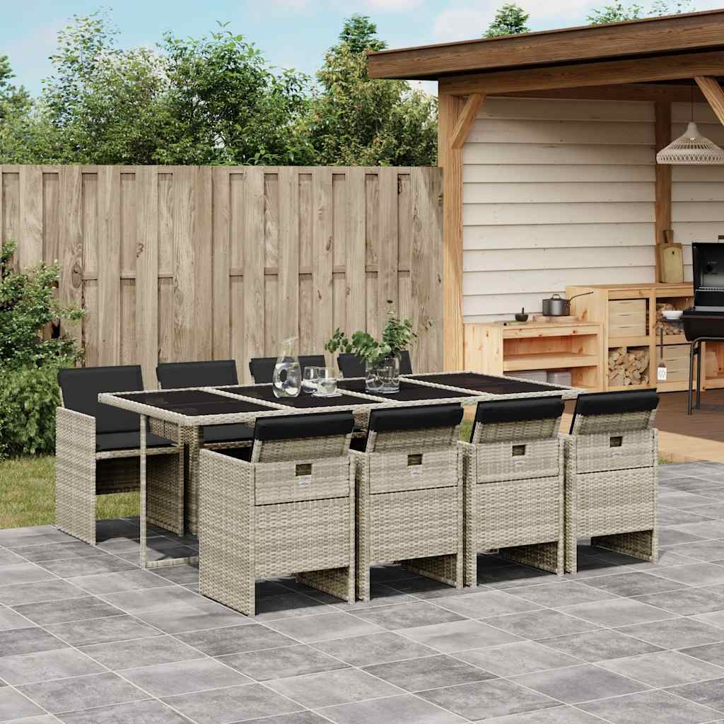9 Pcs conjunto de jantar p/ jardim c/ almofadões cinzento claro