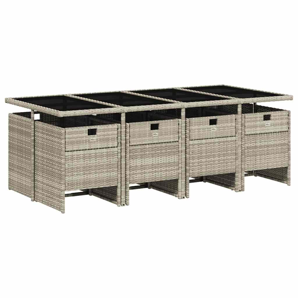 9 Pcs conjunto de jantar p/ jardim c/ almofadões cinzento claro