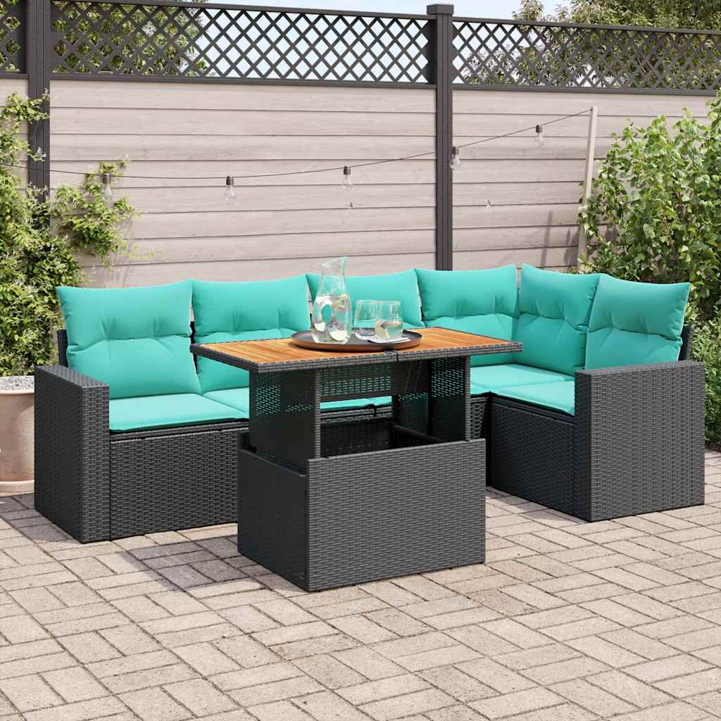 6 Pcs conjunto sofás de jardim c/ almofadões vime PE preto