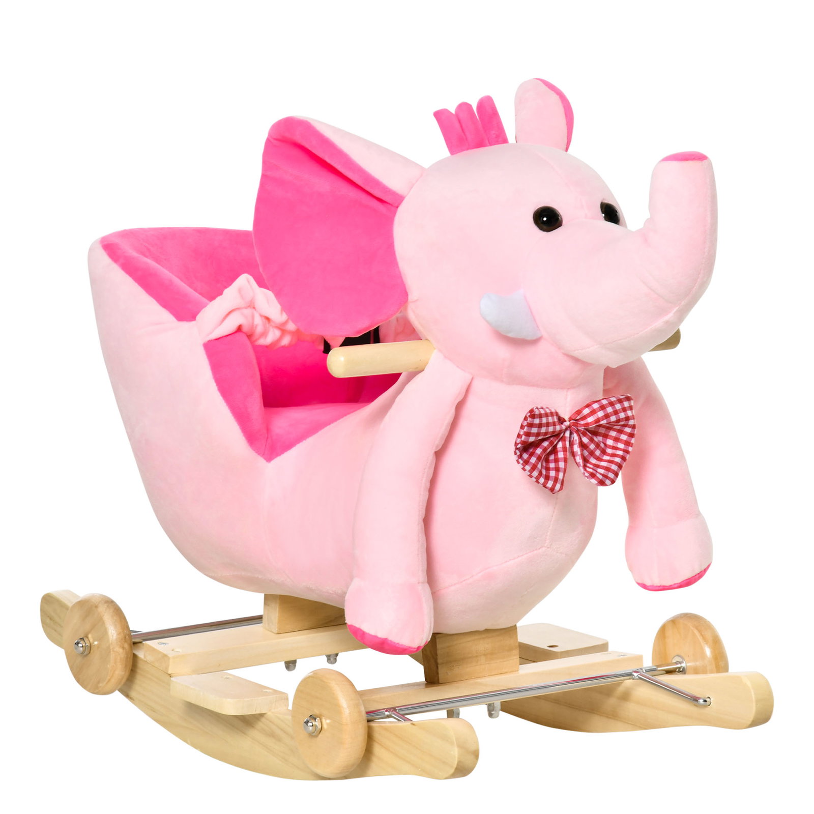 Cavalo baloiço com rodas e forma de elefante com músicas infantis e cinto de segurança 60x35x45 cm rosa