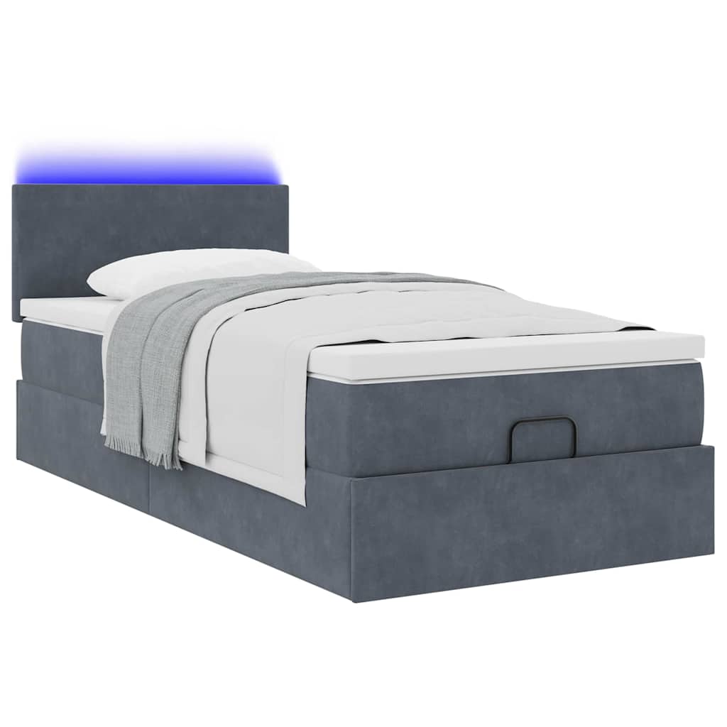 Estrutura de cama otomana com colchão cinza escuro veludo