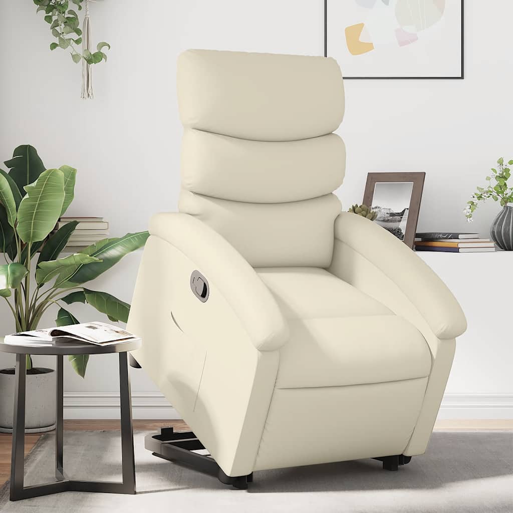 Poltrona reclinável elevatória couro artificial cor creme