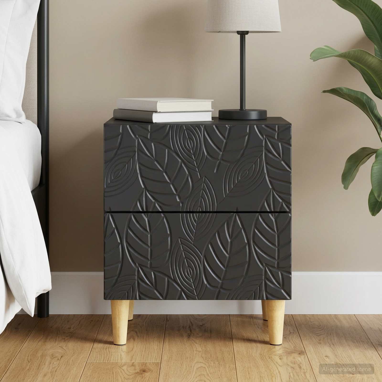 Mesa-de-cabeceira preto 43 x 34,5 x 48 cm derivados de madeira