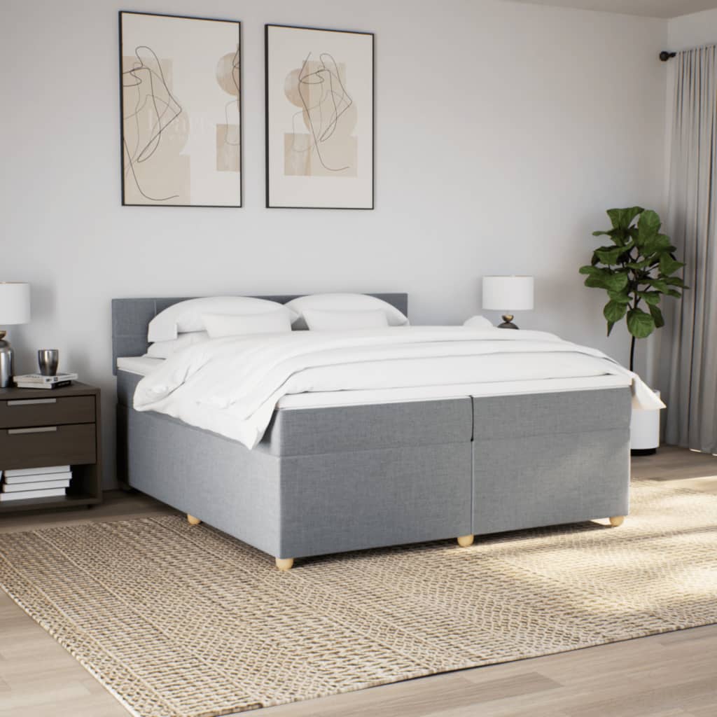 Cama com molas/colchão 200x200 cm tecido cinza-claro
