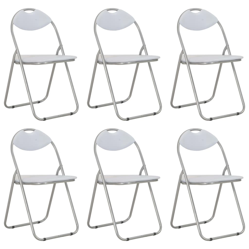 Cadeiras de jantar dobráveis 6 pcs couro artificial branco