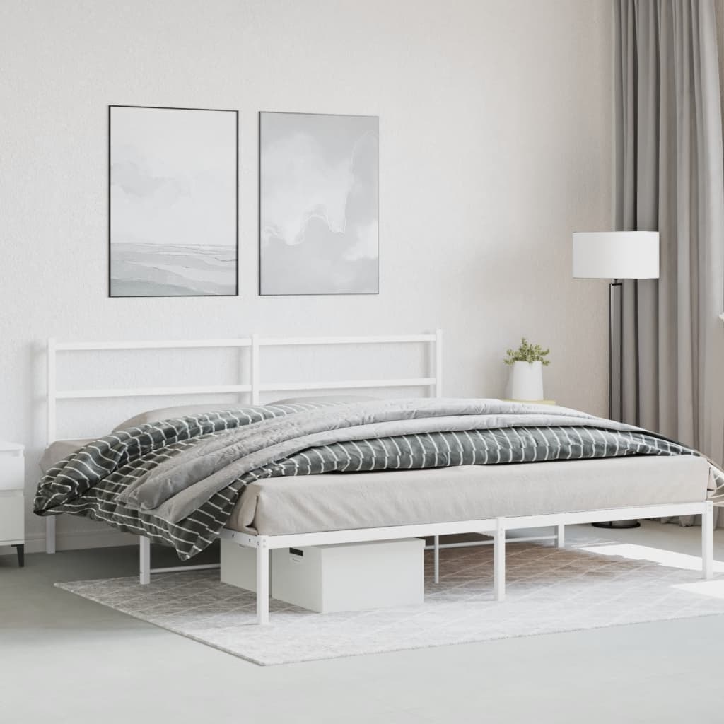 Estrutura de cama com cabeceira 193x203 cm metal branco