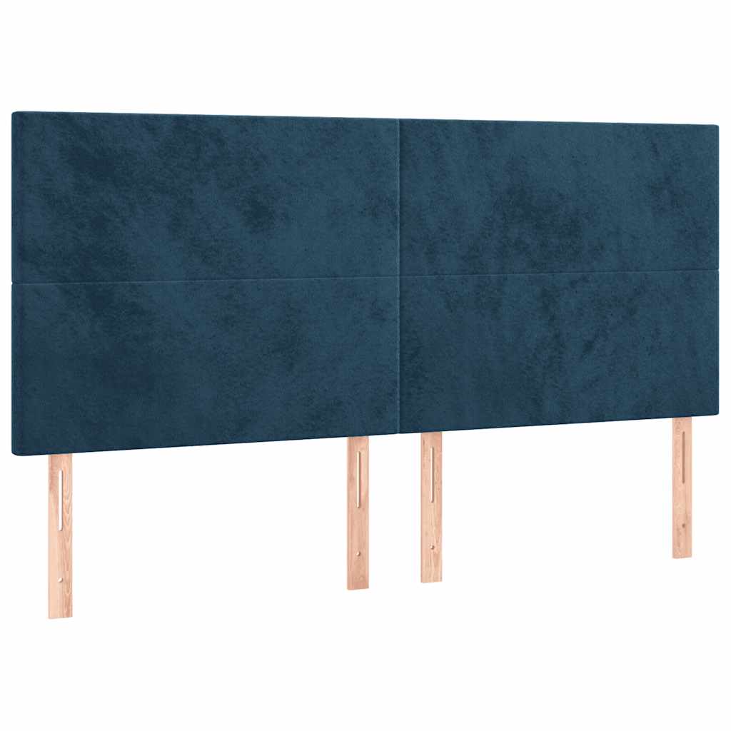 Cabeceira cama c/ luzes LED veludo 160x5x118/128cm azul-escuro
