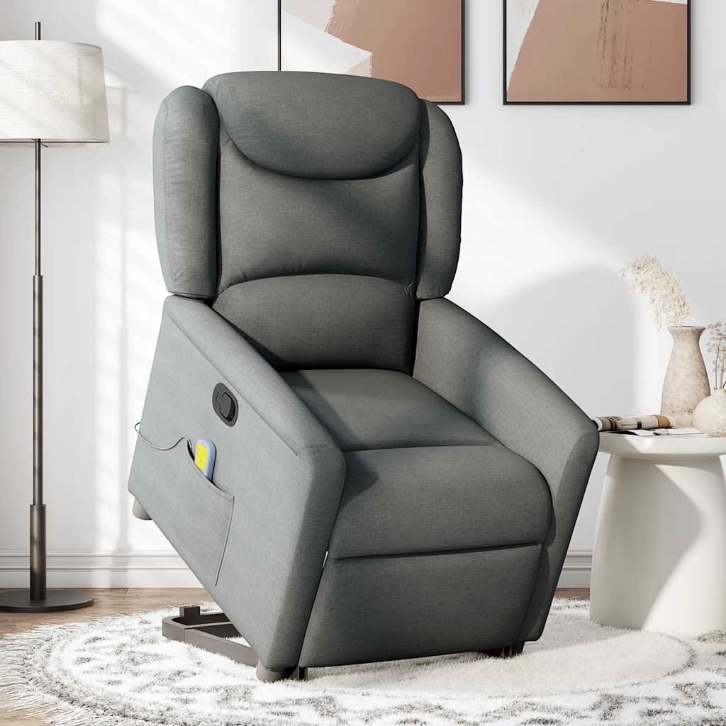 Poltrona elevatória de massagens tecido cinzento-escuro