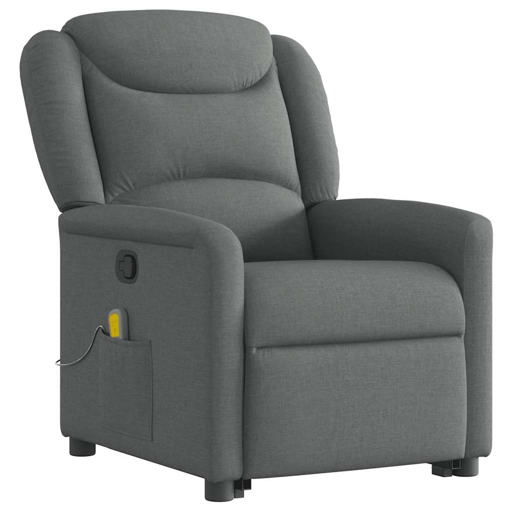 Poltrona elevatória de massagens tecido cinzento-escuro