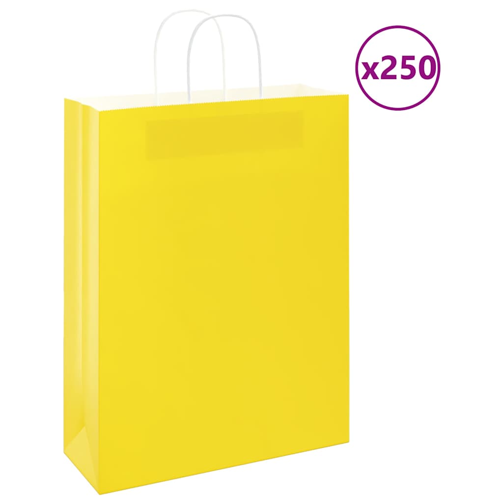 Sacos de papel 250 unid com alças amarelo 32x12x42 cm