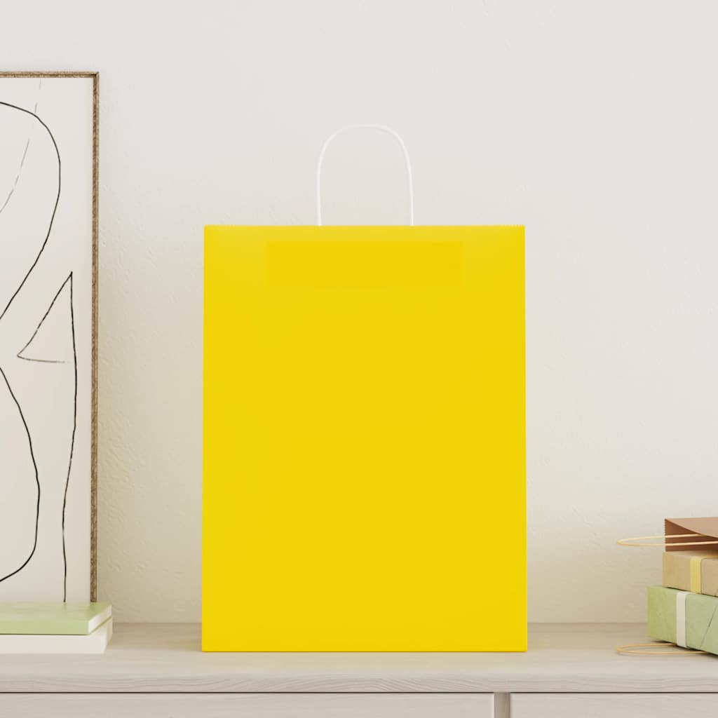 Sacos de papel 250 unid com alças amarelo 32x12x42 cm