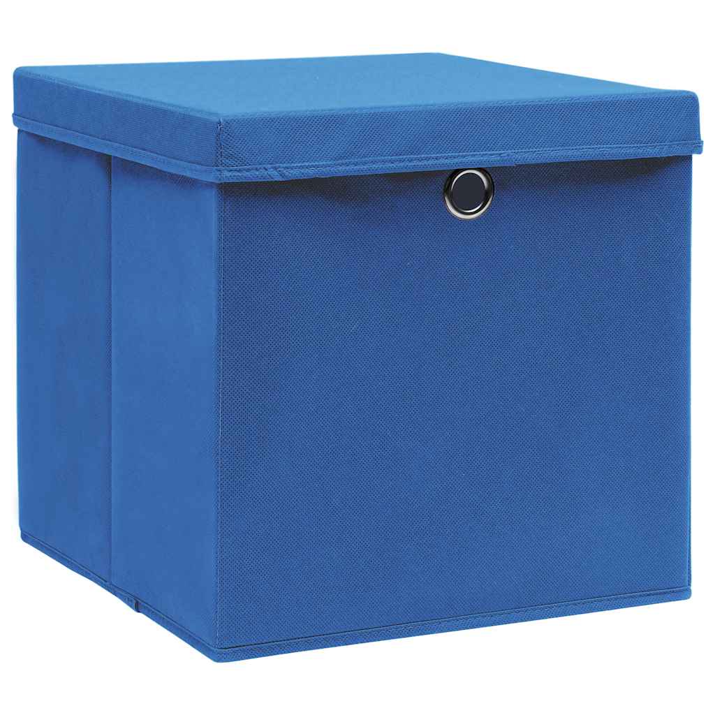 Caixas de arrumação com tampas 4 pcs 32x32x32 cm tecido azul