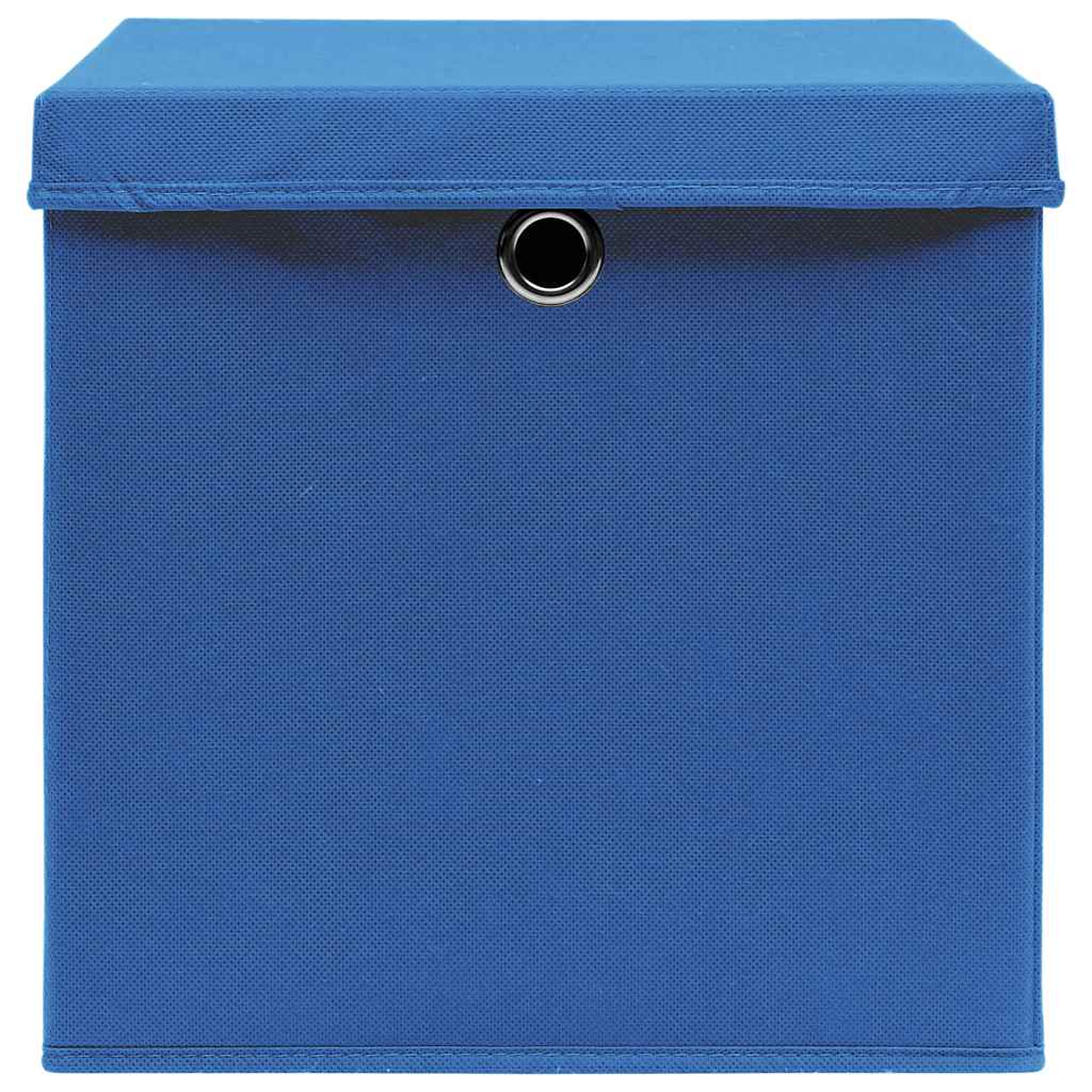 Caixas de arrumação com tampas 4 pcs 32x32x32 cm tecido azul
