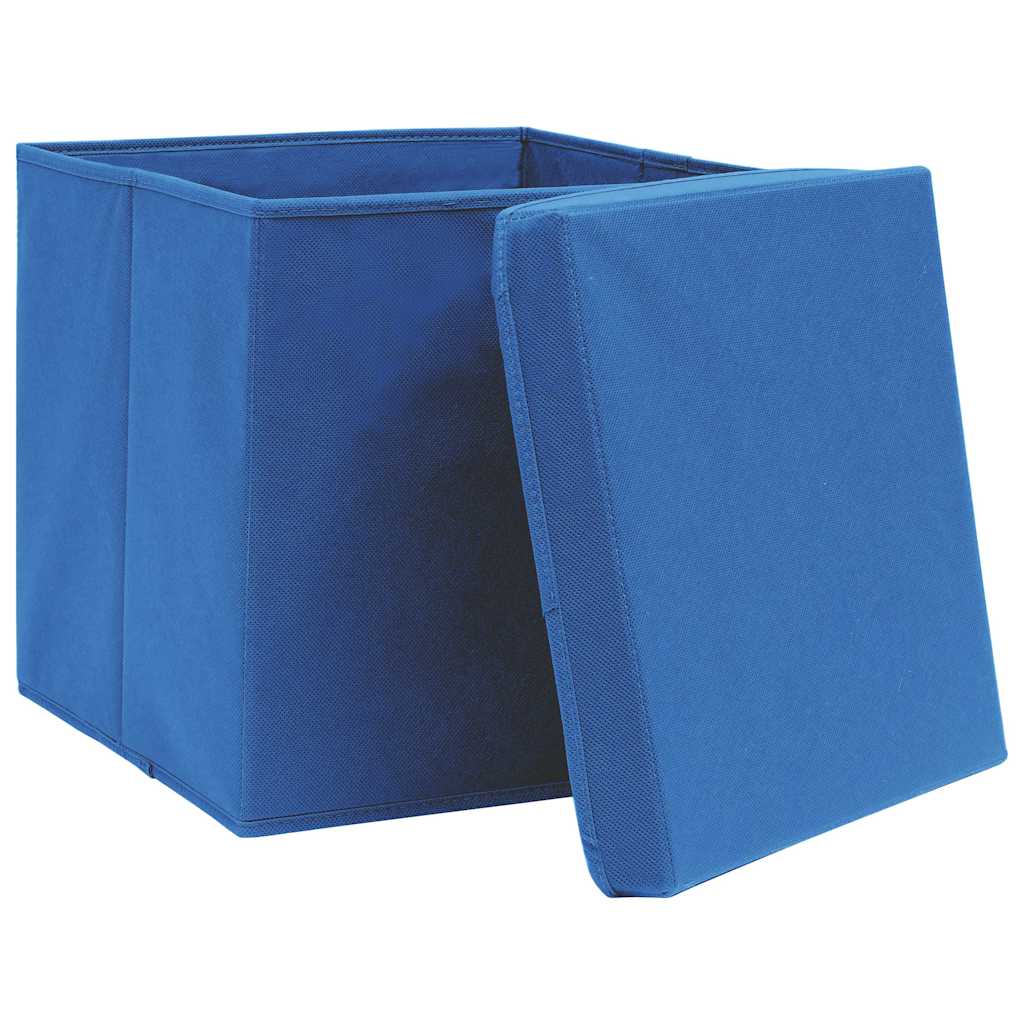 Caixas de arrumação com tampas 4 pcs 32x32x32 cm tecido azul