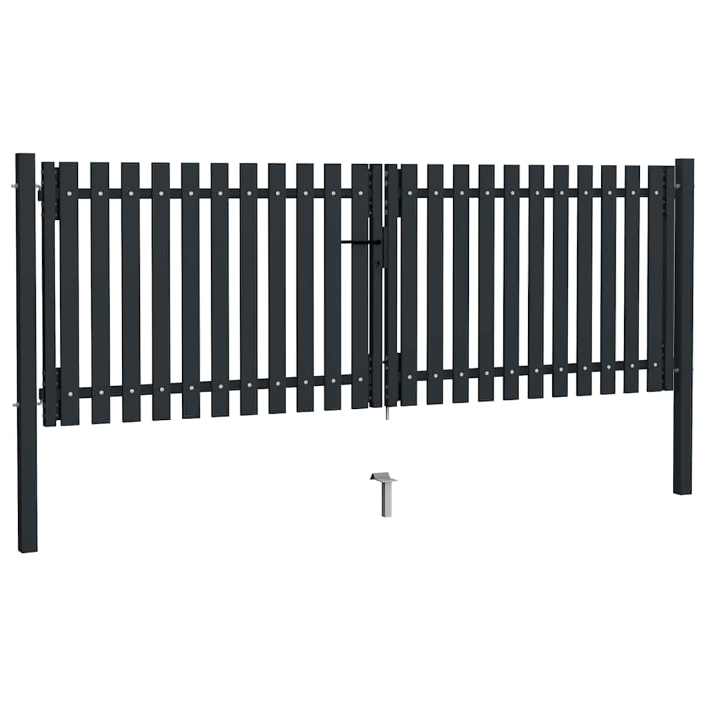 Portão de cerca de porta dupla em aço 300x125 cm antracite