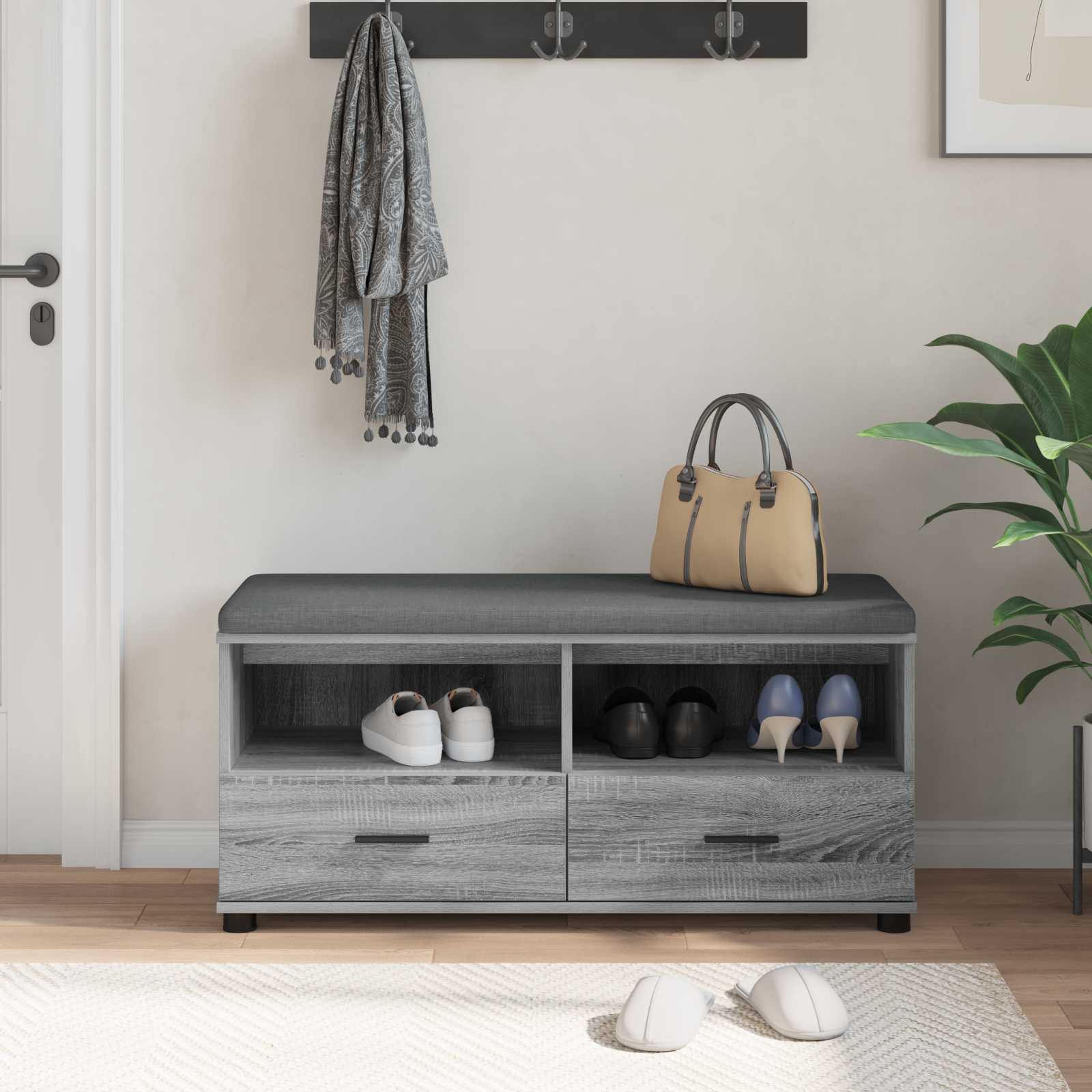 Banco de hall com almofada sonoma cinza 100 x 38 x 46 cm