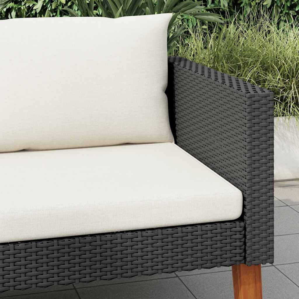 Sofá de jardim individual com almofadões vime PE preto