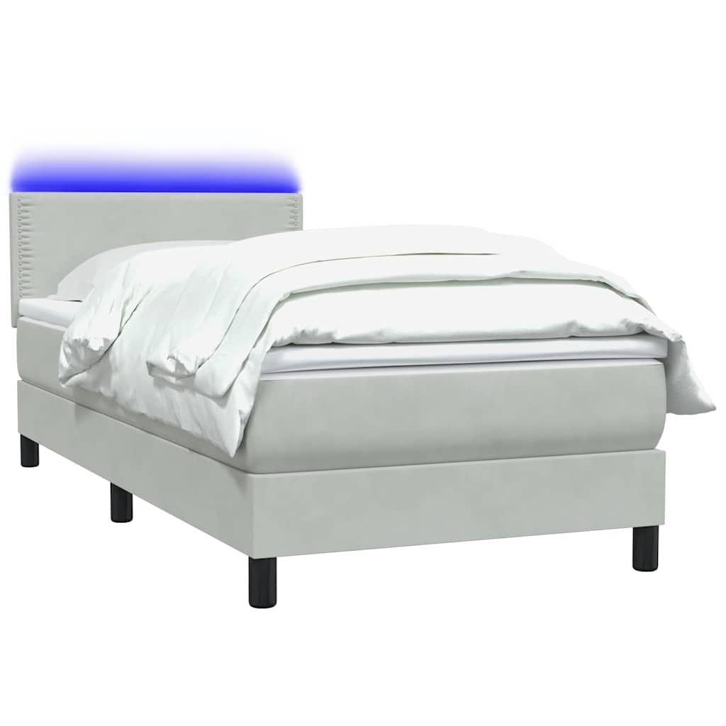 Cama box spring c/ colchão e LED cinzento-claro 80x220 cm veludo