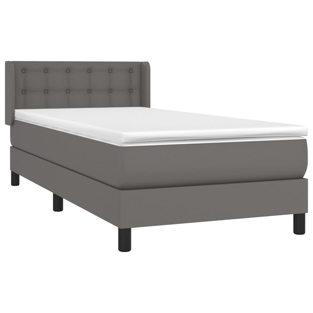 Cama com molas/colchão 90x200 cm couro artificial cinzento
