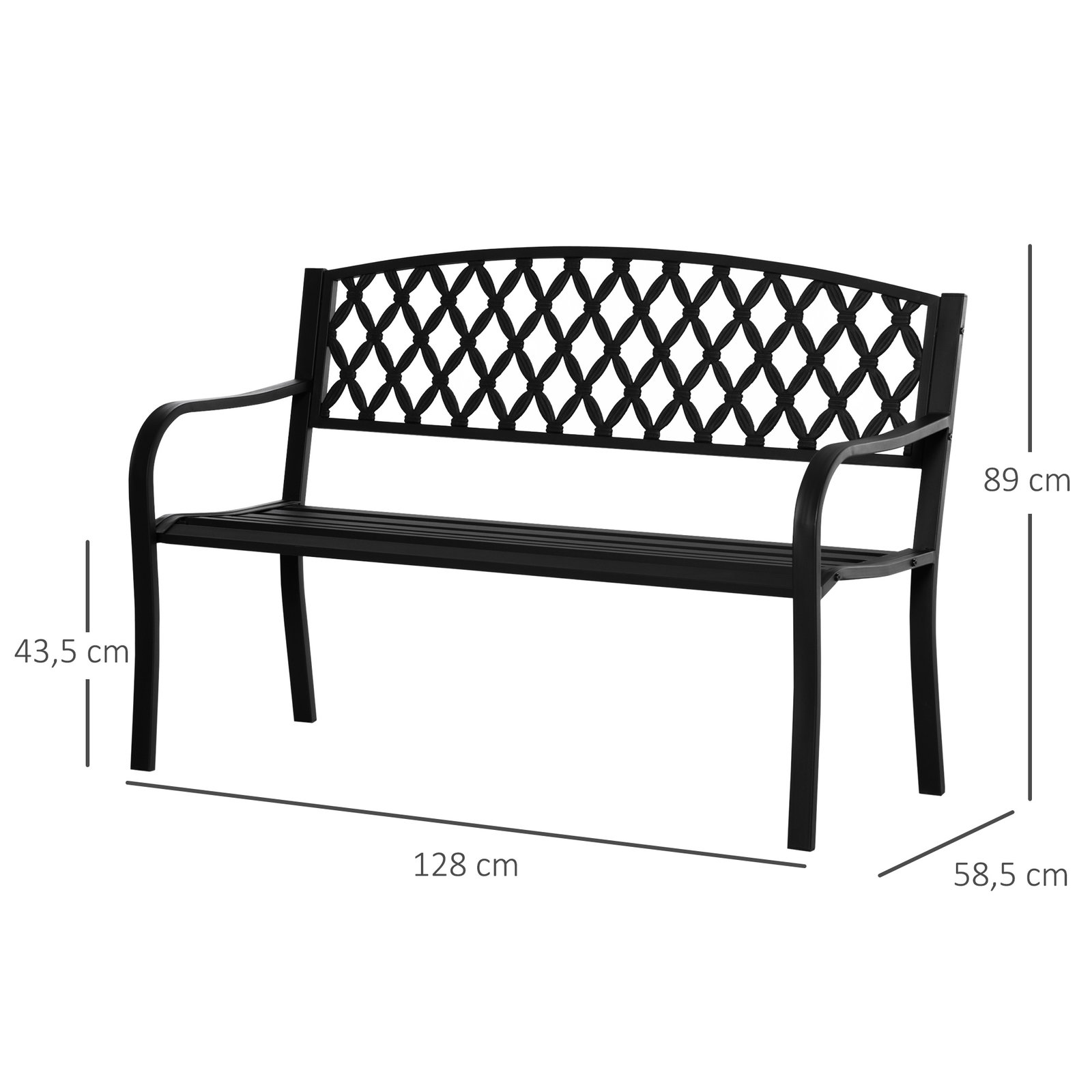 Banco de Jardim de 2 Lugares com Encosto Decorativo e Apoio para os Braços para Terraço Varanda Pátio Exterior Carga 280kg Ferro