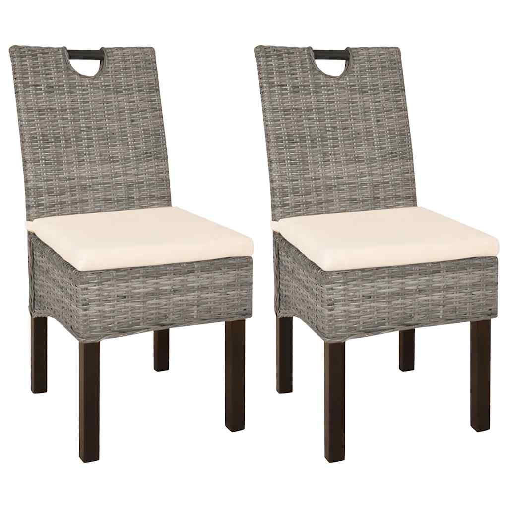Cadeiras de jantar, 2 pcs, vime kubu e madeira de mangueira