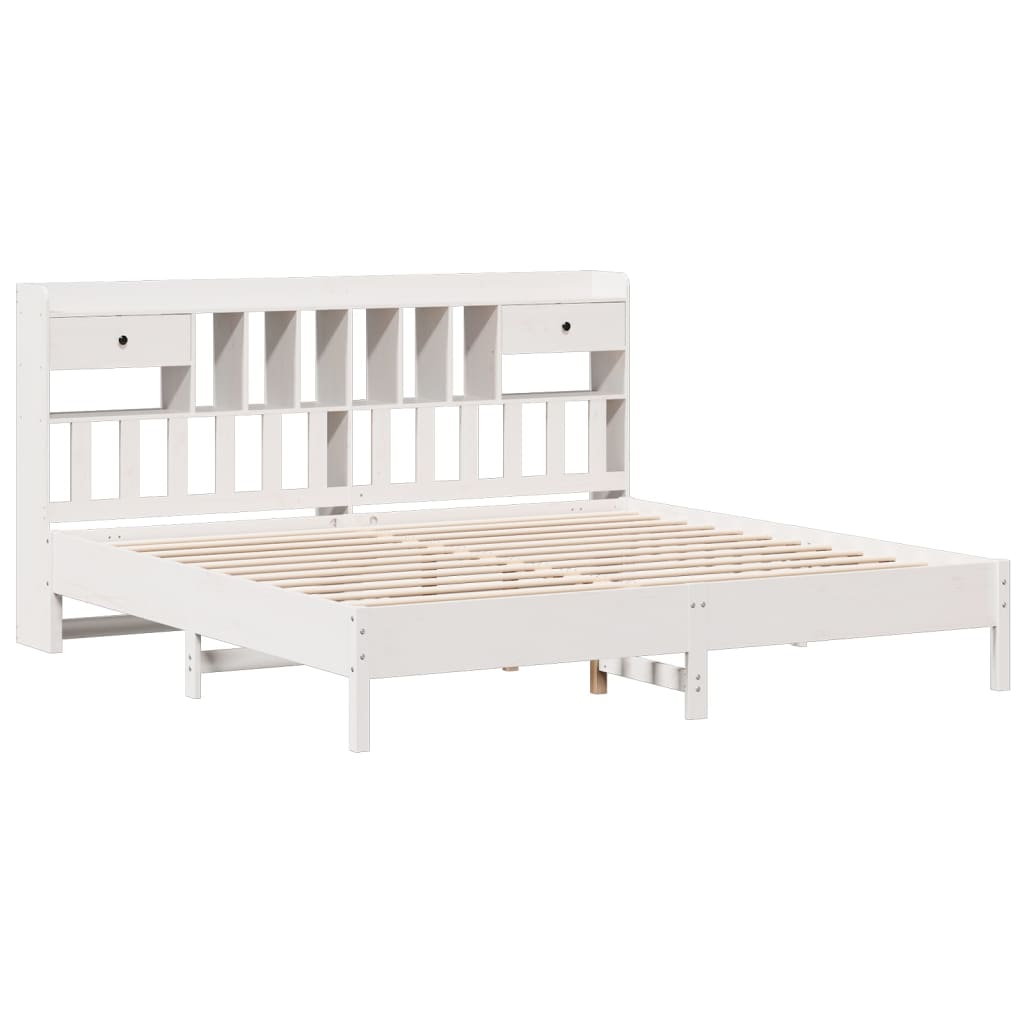 Cama com estante sem colchão 180x200 cm pinho maciço branco