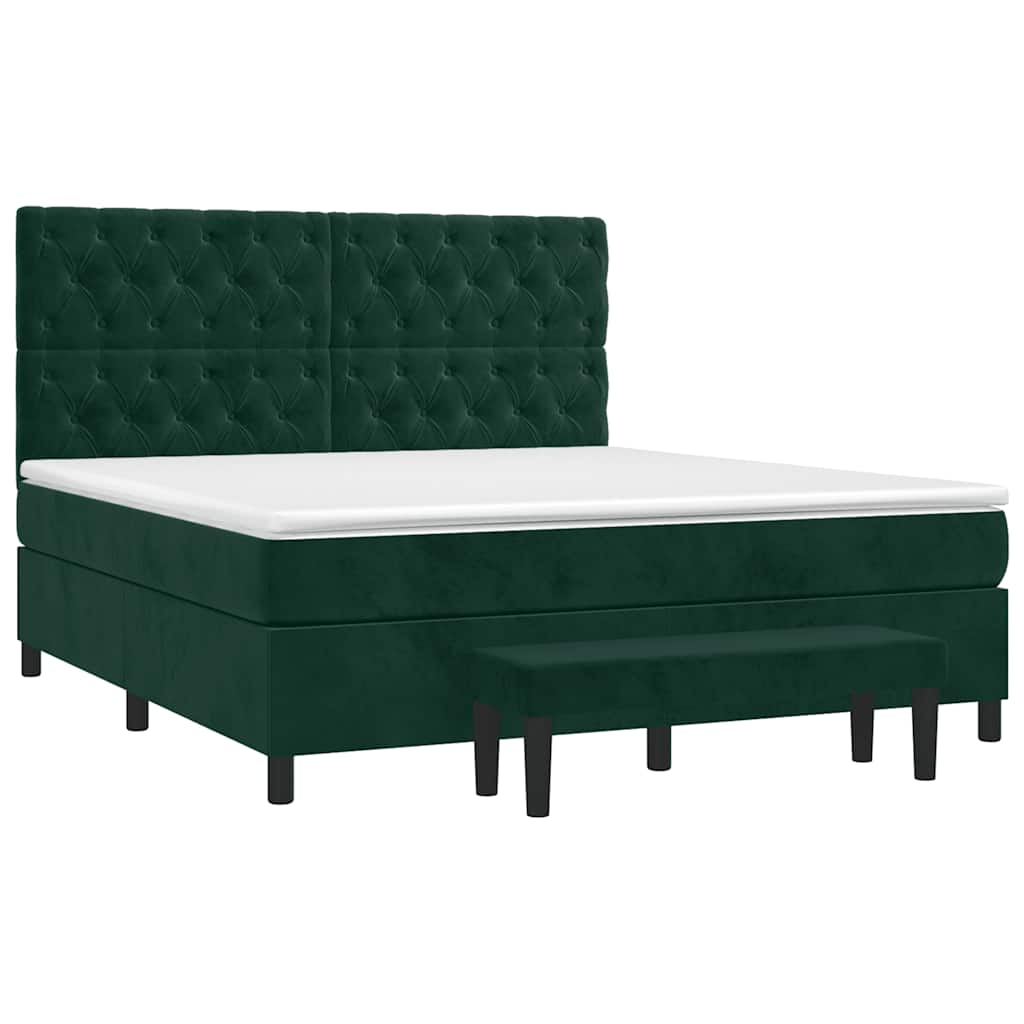 Cama com molas/colchão 160x200 cm veludo verde-escuro