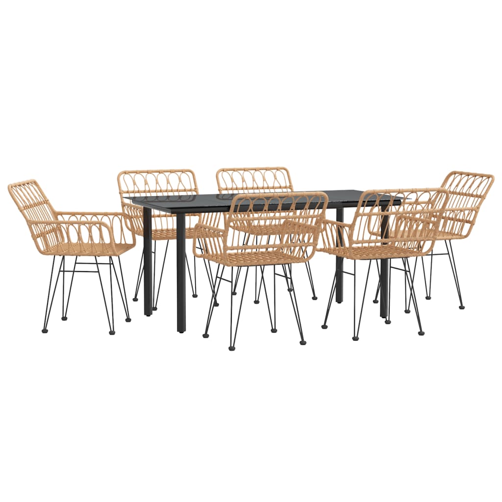7 Pcs conjunto de jantar para jardim vime PE