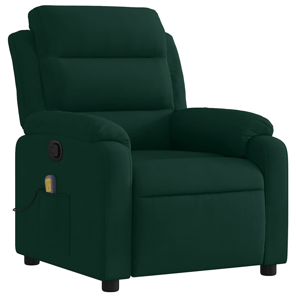 Poltrona de massagem reclinável em veludo verde escuro