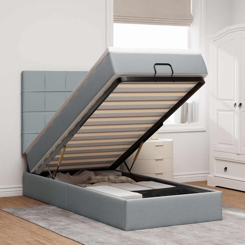 Cama otomana com colchão 100x200 cm tecido cinzento claro