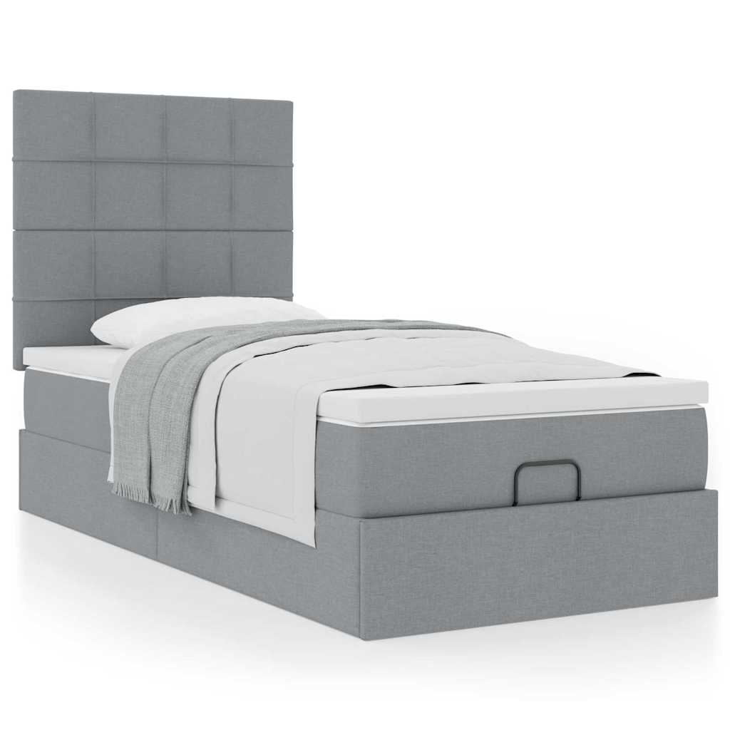 Cama otomana com colchão 100x200 cm tecido cinzento claro