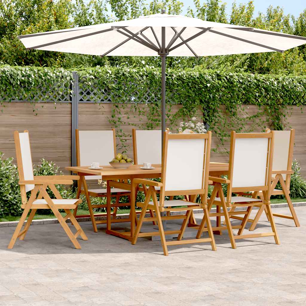 7 Pcs conjunto jantar jardim tecido/madeira maciça branco nata