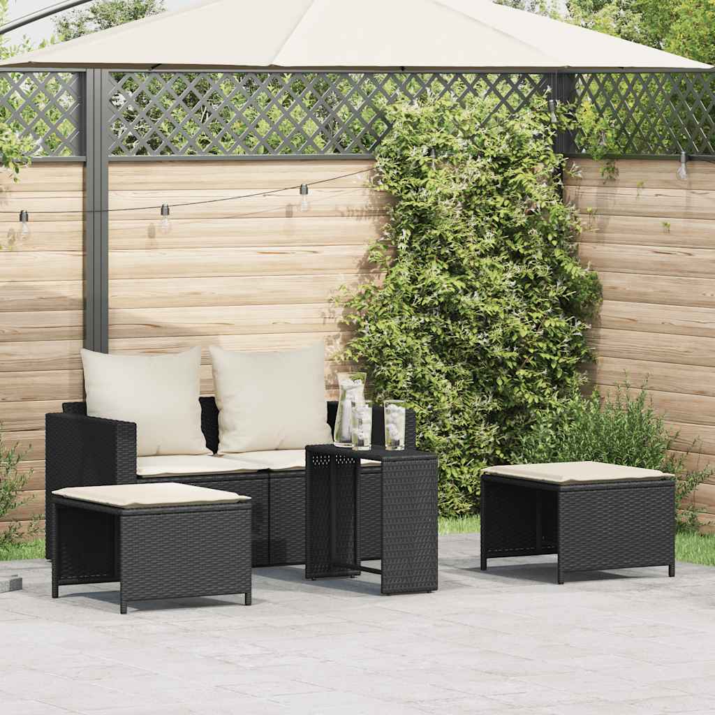 5 Pcs conjunto sofás de jardim c/ almofadões empilhável vime PE