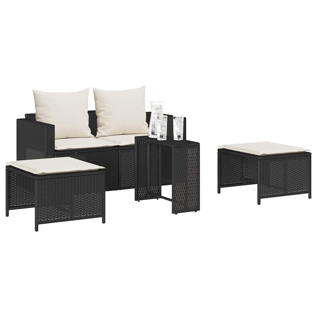 5 Pcs conjunto sofás de jardim c/ almofadões empilhável vime PE