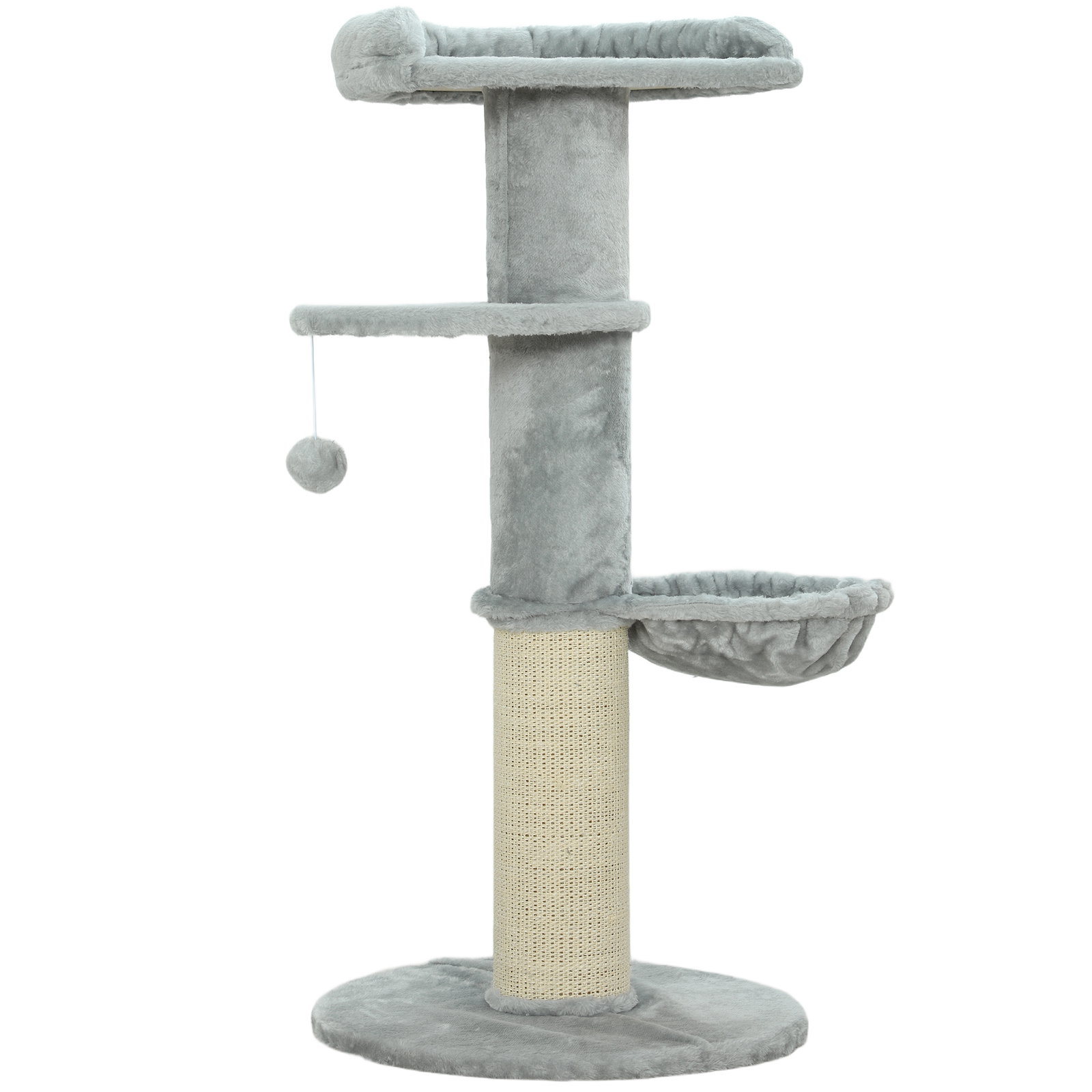 Arranhador para gatos 103,5 cm torre para gatos com cama rede plataforma poste de sisal extra grosso bola pendurada cinza claro