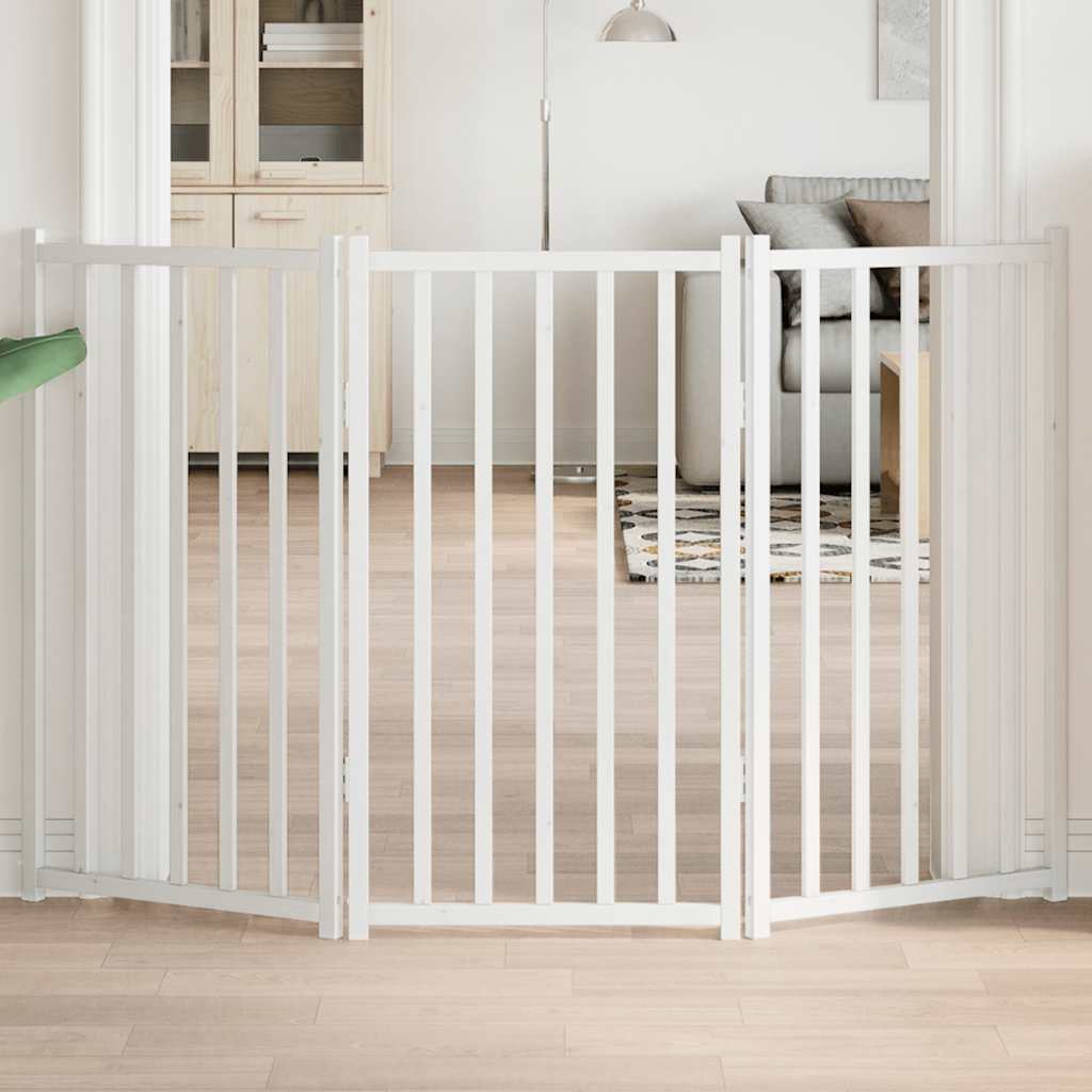 Portão p/ cães dobrável 3 painéis 150 cm abeto maciço branco