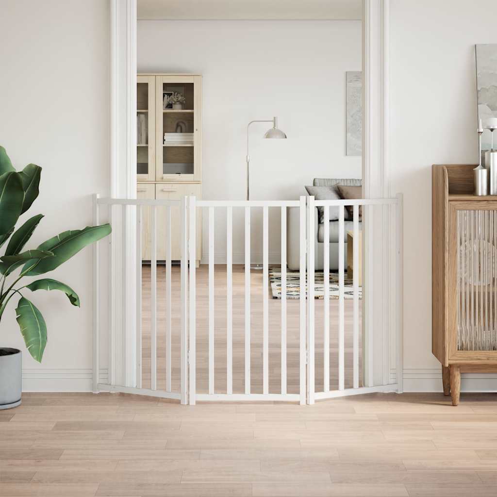 Portão p/ cães dobrável 3 painéis 150 cm abeto maciço branco