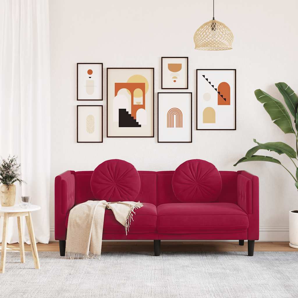 Sofá com almofadões 2 lugares veludo vermelho tinto