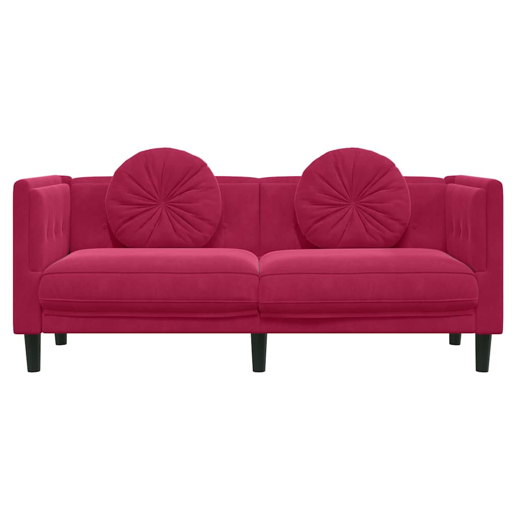 Sofá com almofadões 2 lugares veludo vermelho tinto