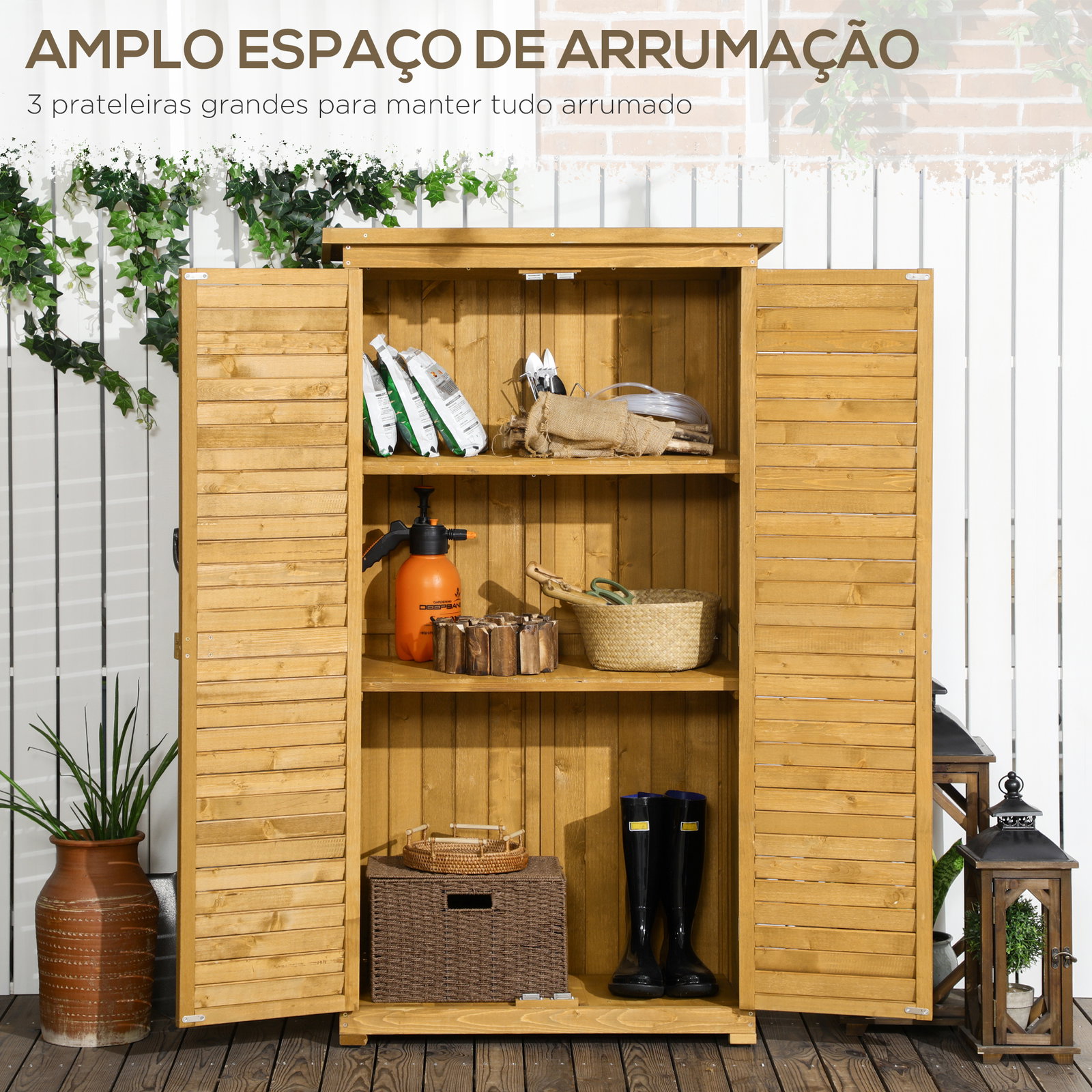 Armário de madeira 0,31 m² 87x46,5x160 cm armário exterior de madeira com 2 portas e 2 prateleiras interior madeira